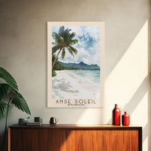 Load image into Gallery viewer, Anse Soleil, Seychelles Watercolor Beach Print, Vacation Gift, Seychelles Wall Art, Framed Canvas Print, Framed Beach Painting
