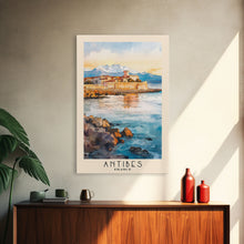 Load image into Gallery viewer, Antibes, France Watercolor Print, Vacation Gift, France Wall Art, Beach Painting, Beach Decor, Large Wall Art, Wood Frame Art
