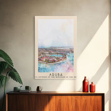 Load image into Gallery viewer, Aruba, autonomous country of the Kingdom of the Netherlands Watercolor Beach Print, Vacation Gift, autonomous country of the Kingdom of the Netherlands Wall Art, Framed Canvas Print, Framed Beach Painting