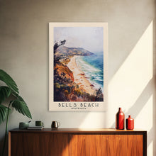 Load image into Gallery viewer, Bells Beach, Australia Watercolor Beach Print, Vacation Gift, Australia Wall Art, Framed Canvas Print, Framed Beach Painting
