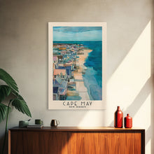 Carregar imagem no visualizador da galeria, Cape May, New Jersey Watercolor Beach Print, Vacation Gift, New Jersey Wall Art, Framed Canvas Print, Framed Beach Painting