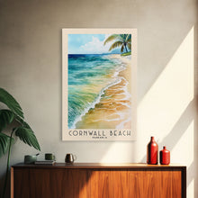 Load image into Gallery viewer, Cornwall Beach, Jamaica Watercolor Beach Print, Vacation Gift, Jamaica Wall Art, Framed Canvas Print, Framed Beach Painting