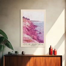 Load image into Gallery viewer, Côte de Granit Rose, France Watercolor Beach Print, Vacation Gift, France Wall Art, Framed Canvas Print, Framed Beach Painting