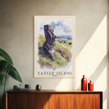 Load image into Gallery viewer, Easter Island, Chile Watercolor Beach Print, Vacation Gift, Chile Wall Art, Beach Painting, Beach Decor, Beach Painting