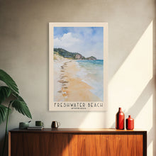 Load image into Gallery viewer, Freshwater Beach, Australia Watercolor Beach Print, Vacation Gift, Australia Wall Art, Framed Canvas Print, Framed Beach Painting