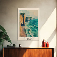Load image into Gallery viewer, Étretat, France Watercolor Print, Vacation Gift, France Wall Art, Beach Painting, Beach Decor, Large Wall Art, Wood Frame Art
