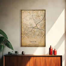 Carregar imagem no visualizador da galeria, Austin Map Print Canvas or Poster, Texas Map Art, Texas Map Print, Vintage Austin Texas Map Framed Art, Retro / Distressed Office Art