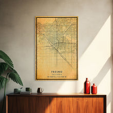 Load image into Gallery viewer, Distressed Fresno California Map, Framed Canvas Print Or Poster, California Map Print, Freso City Wall Art Map Print, Rustic Map Art