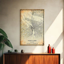 Load image into Gallery viewer, Portland Oregon Street Map, Framed Canvas Art, Oregon United States Road Map Wall Art, Office Wall Art, Portland Wall Decor for Office