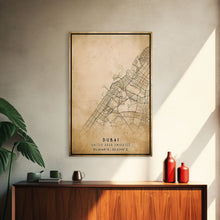 Load image into Gallery viewer, Dubai UAE map print poster or framed canvas, Dubai map print poster canvas, Dubai city map print poster canvas, Vintage Travel Art