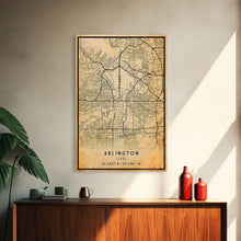 Carregar imagem no visualizador da galeria, Arlington Texas map print poster or framed canvas, Arlington map print poster canvas, Texas city map print poster canvas, Vintage Travel Art