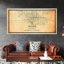 Load image into Gallery viewer, Distressed Fresno California Map, Framed Canvas Print Or Poster, California Map Print, Freso City Wall Art Map Print, Rustic Map Art