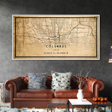 Cargar imagen en el visor de la galería, Columbus vintage map print poster or framed canvas, Ohio map print poster canvas, Columbus city map print poster canvas