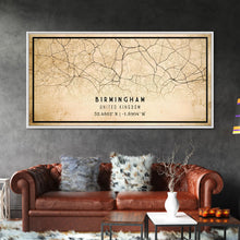 Load image into Gallery viewer, Birmingham UK map print poster or framed canvas, England map print poster canvas, UK city map print poster canvas, Vintage Travel Art