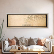 Load image into Gallery viewer, Dubai UAE Panoramic map print poster or framed canvas, Dubai map print poster canvas, Dubai city map print poster canvas, Vintage Travel Art