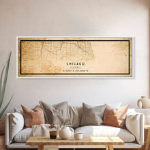 Load image into Gallery viewer, Distressed Panoramic Chicago map print poster or framed canvas, Illinois road map print poster canvas, Chicago city map print poster canvas