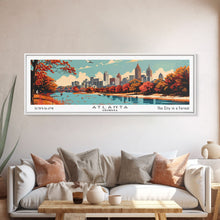 Load image into Gallery viewer, Atlanta Georgia Panoramic Painting, Mid Century Modern Framed Canvas Print, Retro Pop Art Travel Poster, Home Decor, City Wall Art