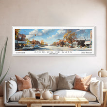 Load image into Gallery viewer, Sterling Heights Michigan Travel Poster, Framed Canvas Print, Office Art, Wall Hanging, Travel Gift, Living Room Art, Vintage Style