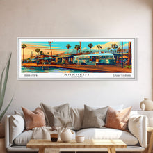 Load image into Gallery viewer, Anaheim California Panoramic Wall Art Framed Canvas Print, Mid Century Modern Art, Pop Art Style, Travel Poster, Home Decor, Retro Style