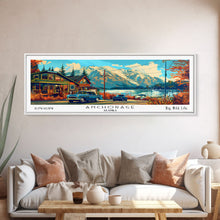 Load image into Gallery viewer, Anchorage Alaska Panoramic Travel Poster Framed Canvas Print, Mid Century Modern Art, Pop Art Style, Wall Art Decor, Home Decoration