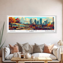 Load image into Gallery viewer, Atlanta Georgia Panoramic Wall Art Framed Canvas Print, Mid Century Modern Art, Pop Art Style, Travel Poster, Home Decor, Wall Hanging