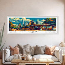 Carregar imagem no visualizador da galeria, Austin Texas Panoramic Travel Poster Framed Canvas Print, Mid Century Modern Art, Pop Art Style, Wall Art Decor, Home Decoration