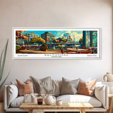 Carregar imagem no visualizador da galeria, Baltimore Maryland Panoramic Wall Art Framed Canvas Print, Mid Century Modern Art, Pop Art Style, Travel Poster, Home Decor, Retro Style
