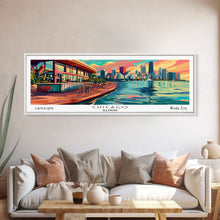 Load image into Gallery viewer, Chicago Illinois Panoramic Painting Framed Canvas Print, Mid Century Modern Art, Pop Art Style, Travel Poster, Living Room Decor