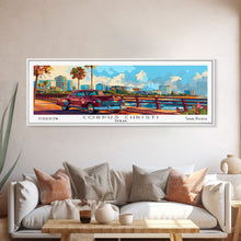 Load image into Gallery viewer, Corpus Christi Texas Panoramic Painting Framed Canvas Print, Mid Century Modern Art, Pop Art Style, Travel Poster, Living Room Decor