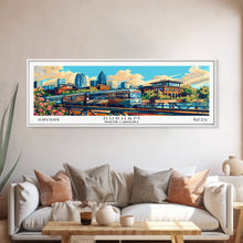 Load image into Gallery viewer, Durham North Carolina Panoramic Travel Poster Framed Canvas Print, Mid Century Modern Art, Pop Art Style, Wall Art Decor, Home Decoration