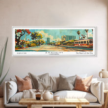 Load image into Gallery viewer, Anaheim California Panoramic Wall Art, Retro Pop Art Framed Canvas Print, Mid Century Modern Travel Poster, Living Room Decor, Wall Hanging