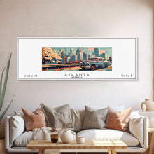 Load image into Gallery viewer, Atlanta Georgia Panoramic Painting, Mid Century Modern Framed Canvas Print, Retro Pop Art Travel Poster, Wall Decor, Gift Idea, Home Decor