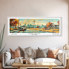 Carregar imagem no visualizador da galeria, Buffalo New York Panoramic Painting, Mid Century Modern Framed Canvas Print, Retro Pop Art Travel Poster, Wall Decor, Home Decor, Wall Hanging