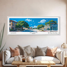 Load image into Gallery viewer, Allen Texas Panoramic Painting, Mid Century Modern Framed Canvas Print, Retro Pop Art Travel Poster, Living Room Wall Art Decor, City Art