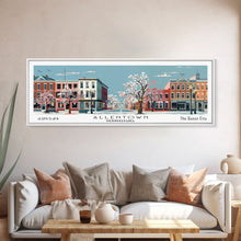 Carregar imagem no visualizador da galeria, Allentown Pennsylvania Panoramic Painting, Mid Century Modern Framed Canvas Print, Retro Pop Art Travel Poster, Office Art, City Print