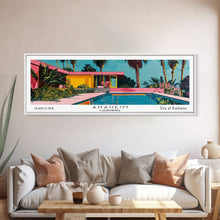 Load image into Gallery viewer, Anaheim California Panoramic Painting, Mid Century Modern Framed Canvas Print, Retro Pop Art Travel Poster, Office Wall Art, City Print