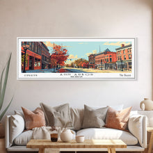 Load image into Gallery viewer, Ann Arbor Michigan Panoramic Painting, Mid Century Modern Framed Canvas Print, Retro Pop Art Travel Poster, Office Art, City Print