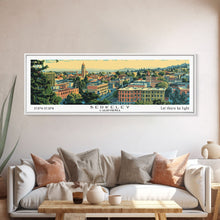 Load image into Gallery viewer, Berkeley California Panoramic Painting, Mid Century Modern Framed Canvas Print, Retro Pop Art Travel Poster, Home Decor, City Print