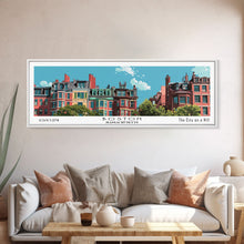 Load image into Gallery viewer, Boston Massachusetts Panoramic Painting, Mid Century Modern Framed Canvas Print, Retro Pop Art Travel Poster, Home Decor, City Art