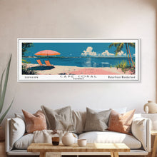 Carregar imagem no visualizador da galeria, Cape Coral Florida Panoramic Painting, Mid Century Modern Framed Canvas Print, Retro Pop Art Travel Poster, Home Decor, City Print
