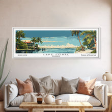 Carregar imagem no visualizador da galeria, Cape Coral Florida Panoramic Painting, Mid Century Modern Framed Canvas Print, Retro Pop Art Travel Poster, Home Decor, City Print