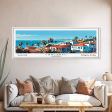 Carregar imagem no visualizador da galeria, Carlsbad California Panoramic Painting, Mid Century Modern Framed Canvas Print, Retro Pop Art Travel Poster, Living Room Wall Art, City Print