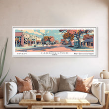 Cargar imagen en el visor de la galería, Carrollton Texas Panoramic Painting, Mid Century Modern Framed Canvas Print, Retro Pop Art Travel Poster, Office Wall Art, City Print