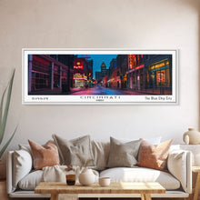 Cargar imagen en el visor de la galería, Cincinnati Ohio Panoramic Painting, Mid Century Modern Framed Canvas Print, Retro Pop Art Travel Poster, Office Wall Art, City Print