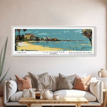 Cargar imagen en el visor de la galería, Clearwater Florida Panoramic Painting, Mid Century Modern Framed Canvas Print, Retro Pop Art Travel Poster, Home Decor, City Art