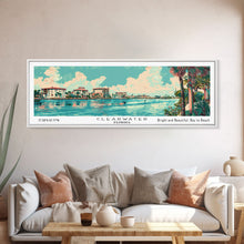 Cargar imagen en el visor de la galería, Clearwater Florida Panoramic Painting, Mid Century Modern Framed Canvas Print, Retro Pop Art Travel Poster, Home Decor, City Art