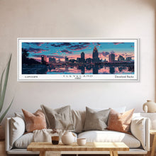 Cargar imagen en el visor de la galería, Cleveland Ohio Panoramic Painting, Mid Century Modern Framed Canvas Print, Retro Pop Art Travel Poster, City Wall Art, Office Decor