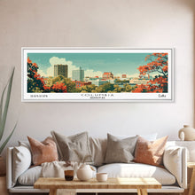 Load image into Gallery viewer, Columbia Missouri Panoramic Wall Art, Mid Century Modern Framed Canvas Print, Retro Pop Art Travel Poster, City Home Decor, Office Wall Art
