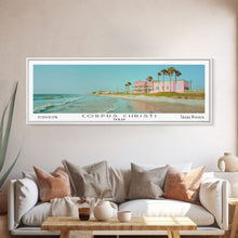 Load image into Gallery viewer, Corpus Christi Texas Panoramic Painting, Mid Century Modern Framed Canvas Print, Retro Pop Art Travel Poster, City Home Decor, Office Wall Art