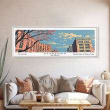 Load image into Gallery viewer, Dearborn Michigan Panoramic Painting, Mid Century Modern Framed Canvas Print, Retro Pop Art Travel Poster, City Wall Decor, Office Wall Art